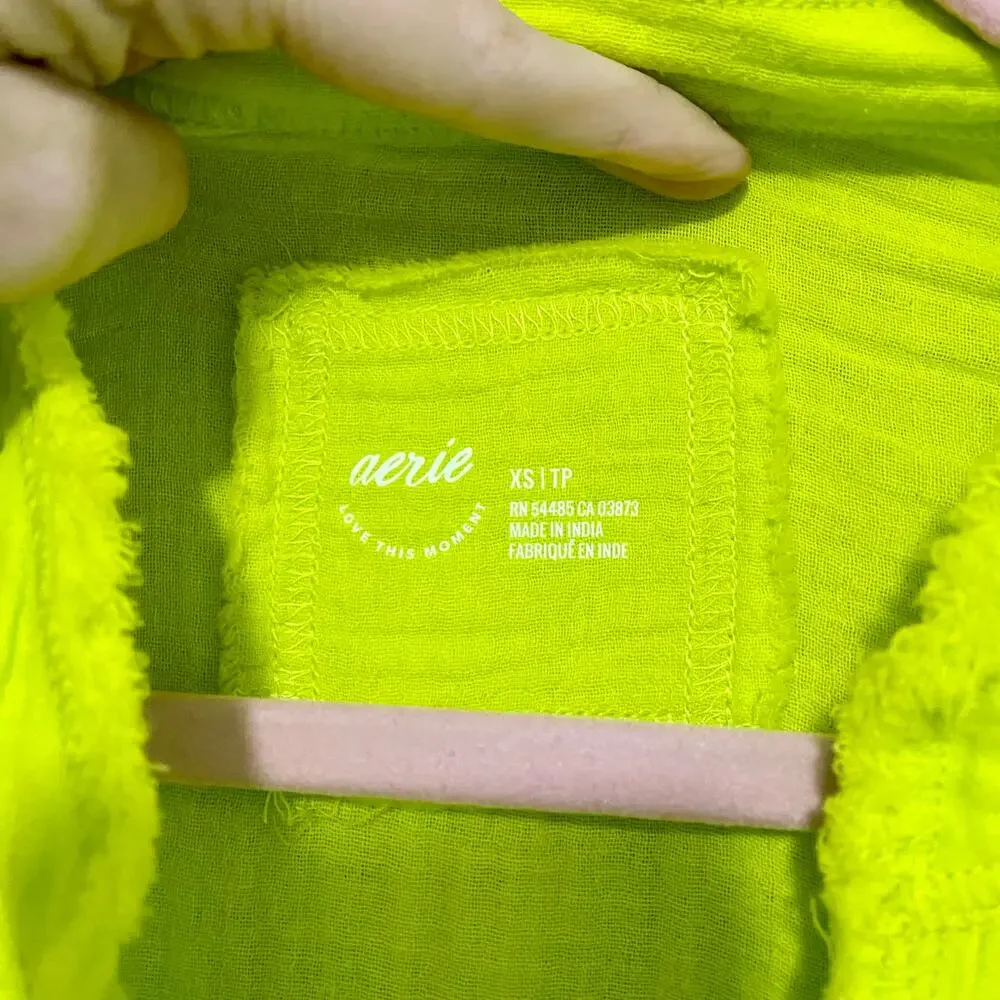 Aerie Neon Green Pool to Party Gauze Button-down Cover-up Boho Beach Shirt XS - Picture 4 of 9